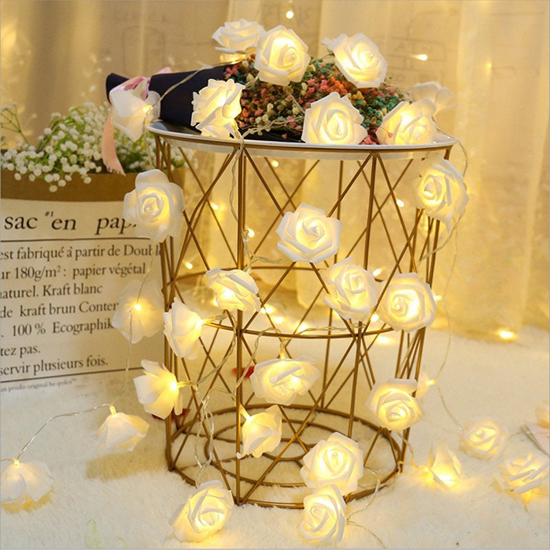 Rose LED String Lights with Battery Operated, Artificial Flowers Fairy Lights for Valentine'S Day, Wedding, Room, Garden, Christmas, Patio, Festival Party Decor Home & Garden > Decor > Seasonal & Holiday Decorations NA 40 LED/236 in White 
