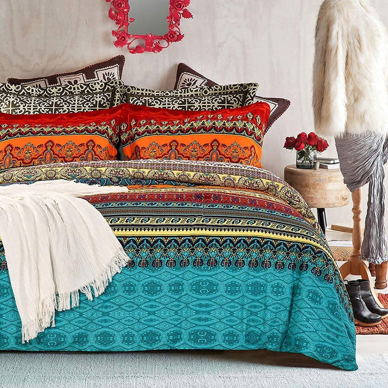 Sexytown-Bohemian King Size Comforter Set,Boho Chic Exotic Striped Bedding Set ,100% Brushed Cotton Retro Printing Bed Comforters 3-Piece (King) Home & Garden > Linens & Bedding > Bedding SexyTown   