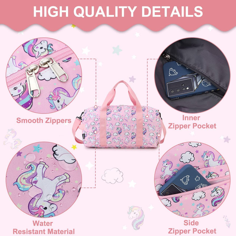 Duffle Bag for Girls,Ravuo Water Resistant Travel Overnight Weekend Bag Carry on Bag for Gym Sport Dance with Shoe Compartment and Wet Pocket Unicorn