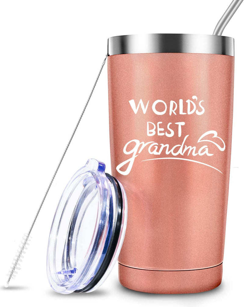 JERIO World'S Best Grandma, Gifts for Grandma,Mothers Day Gifts for Grandma,Birthday,Grandparents Day,Christmas Gifts for Grandma,20 Ounce Stainless Steel Tumbler with Lid Home & Garden > Kitchen & Dining > Tableware > Drinkware JERIO Rose Gold  