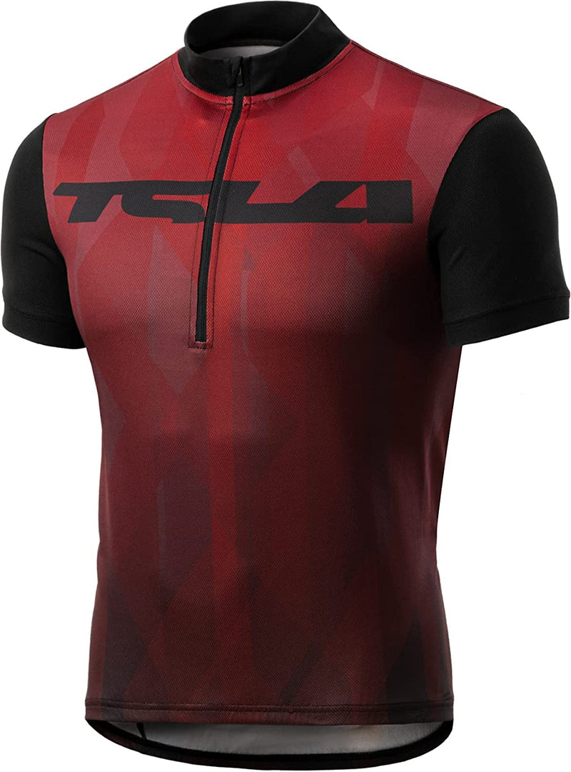 TSLA Men'S Short Sleeve Bike Cycling Jersey, Quick Dry Breathable Reflective Biking Shirts with 3 Rear Pockets Sporting Goods > Outdoor Recreation > Cycling > Cycling Apparel & Accessories TSLA Short Sleeve Print Passion Red Small 