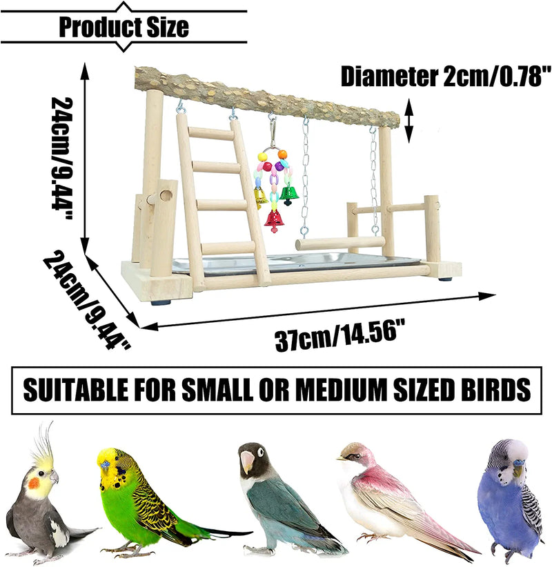 PINVNBY Bird Playground Parrot Playstand Birds Play Stand Wood Exercise Perch Gym Stand Playpen Ladder with Feeder Cups Hanging Swing Toys for Parakeet Conure Cockatiel Budgie Cage Accessories Animals & Pet Supplies > Pet Supplies > Bird Supplies PINVNBY   