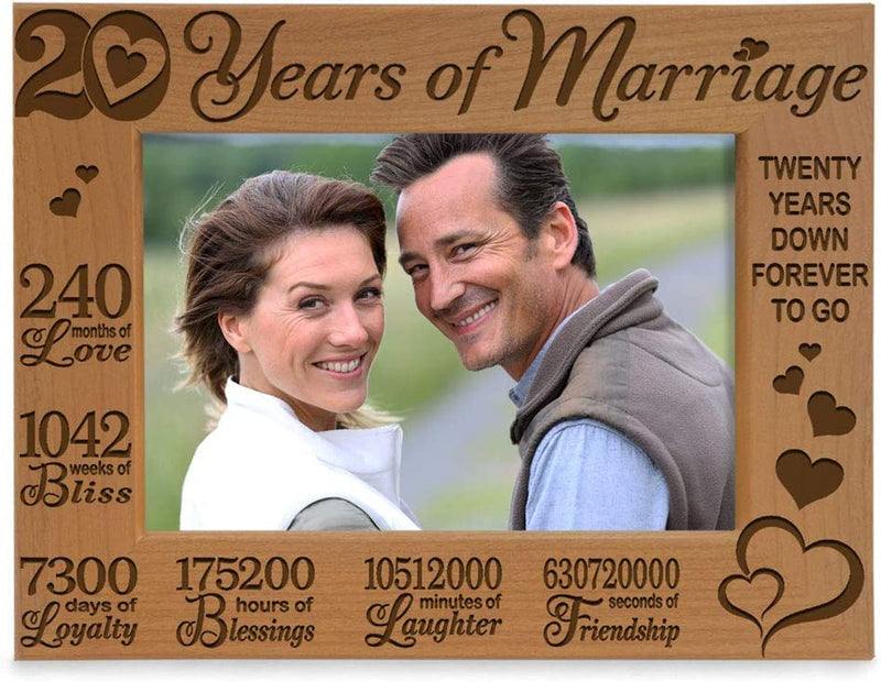 KATE POSH - 20 Years of Marriage, Our 20Th Anniversary Engraved Natural Wood Picture Frame, Twenty Years Together, Wedding for Husband & Wife (5X7 Vertical) Home & Garden > Decor > Picture Frames KATE POSH 4x6-Horizontal  