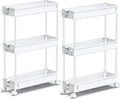 SPACEKEEPER Slim Storage Cart, 3 Tier Bathroom Storage Organizer Rolling Utility Cart Mobile Shelving Unit Slide Out Storage Tower Rack for Kitchen Laundry Narrow Places, Grey, 2 Pack Home & Garden > Household Supplies > Storage & Organization SPACEKEEPER White  