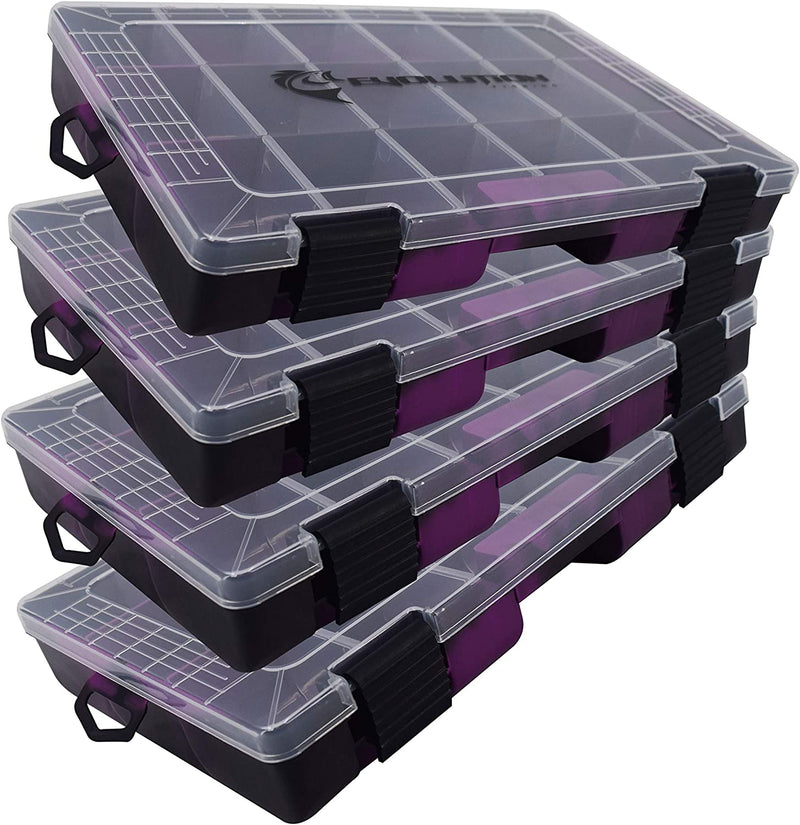 Evolution Outdoor 3600 Drift Series Fishing Tackle Tray – Colored Tackle Box Organizer with Removable Compartments, Clear Lid, 2 Latch Closure, Utility Box Storage Sporting Goods > Outdoor Recreation > Fishing > Fishing Tackle Evolution Outdoor Purple 4 pk 