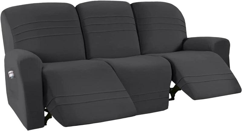 H.VERSAILTEX 2022 New Version 5-Pieces Recliner Sofa Covers Stretch Reclining Couch Covers for 3 Cushion Reclining Sofa Slipcovers Furniture Covers Form Fit Customized Style Thick Soft, Gray Home & Garden > Decor > Chair & Sofa Cushions H.VERSAILTEX Dark Gray  