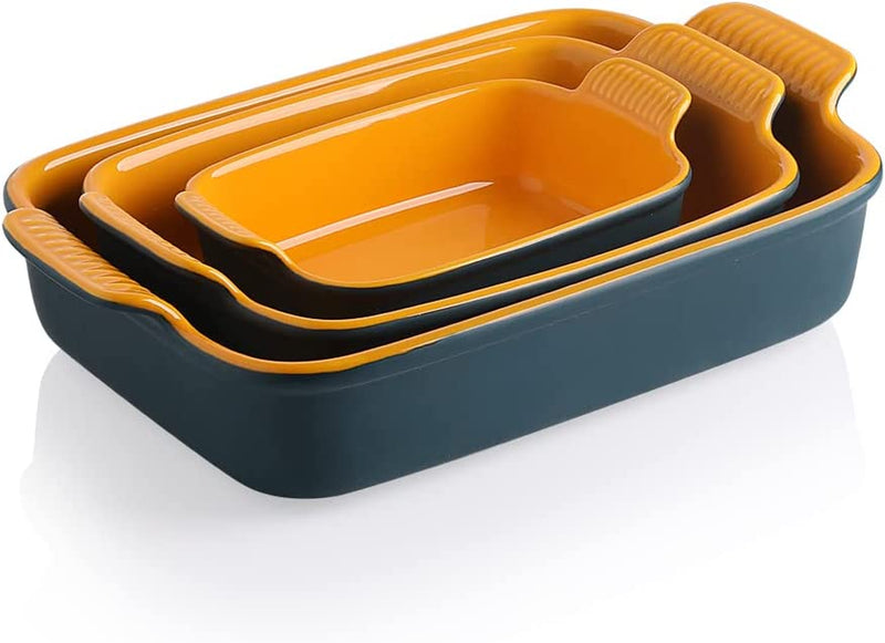 SWEEJAR Porcelain Bakeware Set for Cooking, Ceramic Rectangular Baking Dish Lasagna Pans for Casserole Dish, Cake Dinner, Kitchen, Banquet and Daily Use, 13 X 9.8 Inch(Red) Home & Garden > Kitchen & Dining > Cookware & Bakeware SWEEJAR Blue & Yellow  