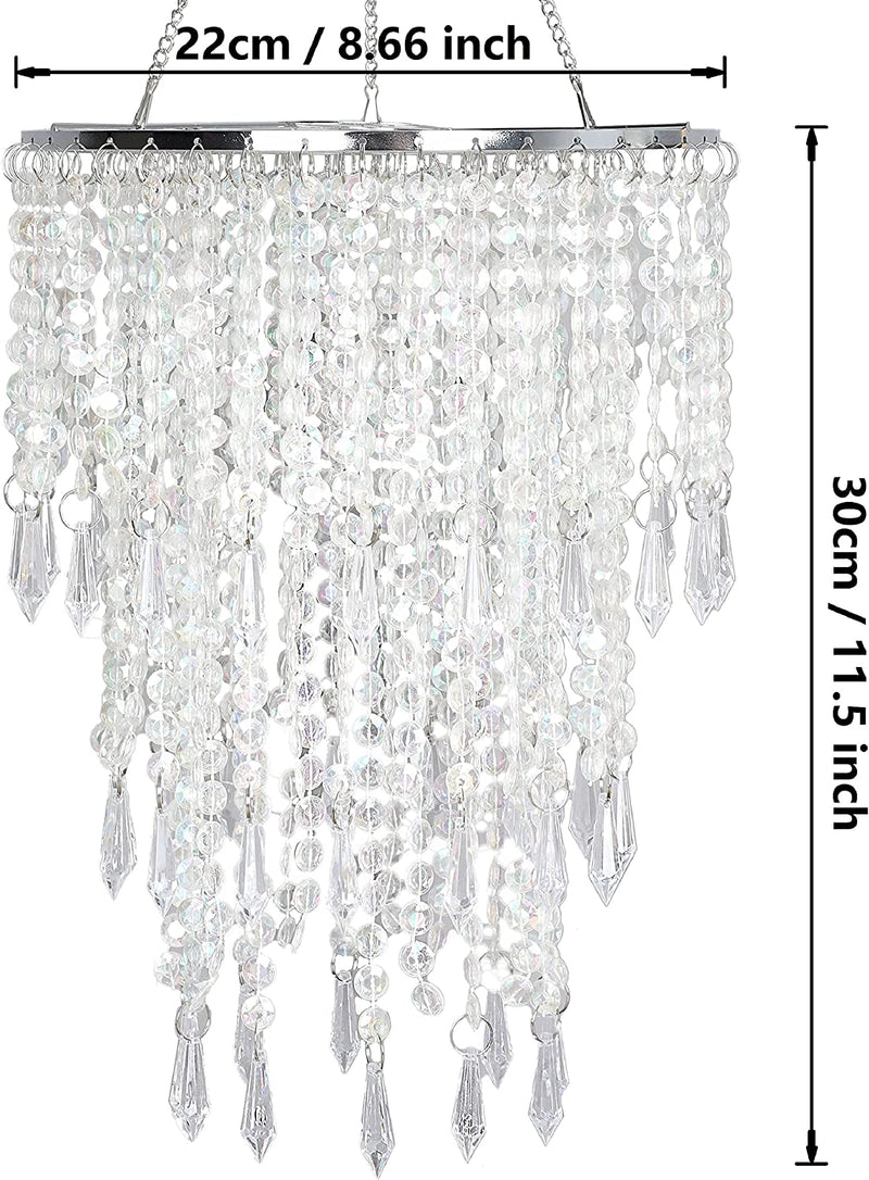 Cioceen Acrylic Chandelier Shade, Ceiling Light Shade Beaded Pendant Lampshade with Crystal Beads and Chrome Frame for Bedroom, Wedding or Party Decoration, Diameter 8.7'' 3 Tiers Home & Garden > Lighting > Lighting Fixtures > Chandeliers Cioceen   