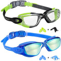 Kids Swim Goggles, Pack of 2 Swimming Goggles for Children Teens, Anti-Fog Anti-Uv Youth Swim Glasses Leak Proof for Age4-16 Sporting Goods > Outdoor Recreation > Boating & Water Sports > Swimming > Swim Goggles & Masks EverSport Green/Black & Mirrored Blue  