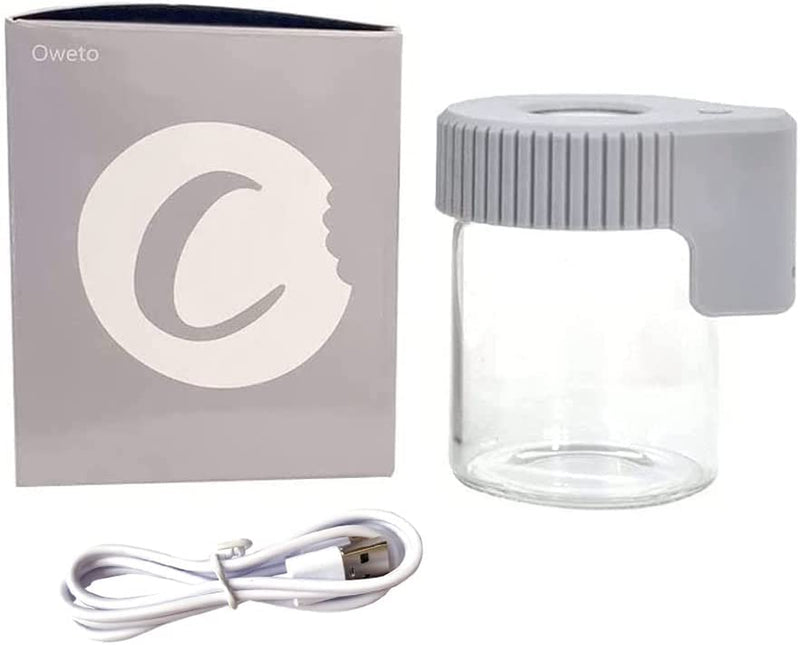 Oweto Led Transparent Glass Seal Storage Jar, Light-Up Magnifying Glass Ornamental Glass Bottle (Black) Home & Garden > Decor > Decorative Jars Oweto Grey  