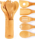 NEET Elevated Wooden Spoons for Cooking 6 Piece Organic Bamboo Utensil Set with Holder Wood Kitchen Utensils Spatula Spoon for High Heat Stirring in Nonstick Pots & Pans Quality Gift & Everyday Use Home & Garden > Kitchen & Dining > Kitchen Tools & Utensils Neet Straight Handle  