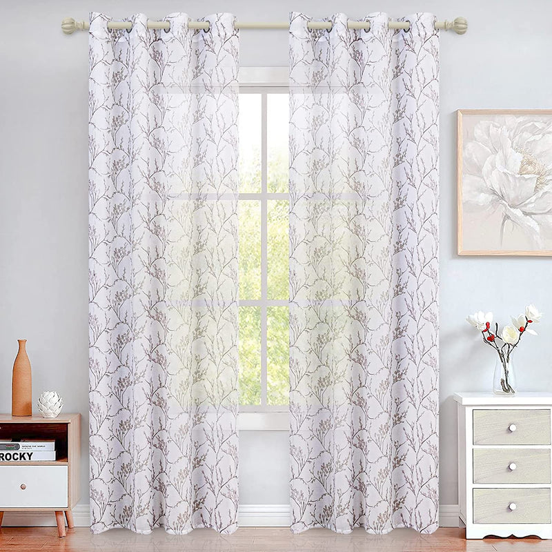 MYSKY HOME Blue Branch Pattern Sheer Curtains 95 Inch Length for Living Room Voile Grommet Window Curtain 2 Panels Home & Garden > Decor > Window Treatments > Curtains & Drapes MYSKY HOME Brown 52"Wx95"L 