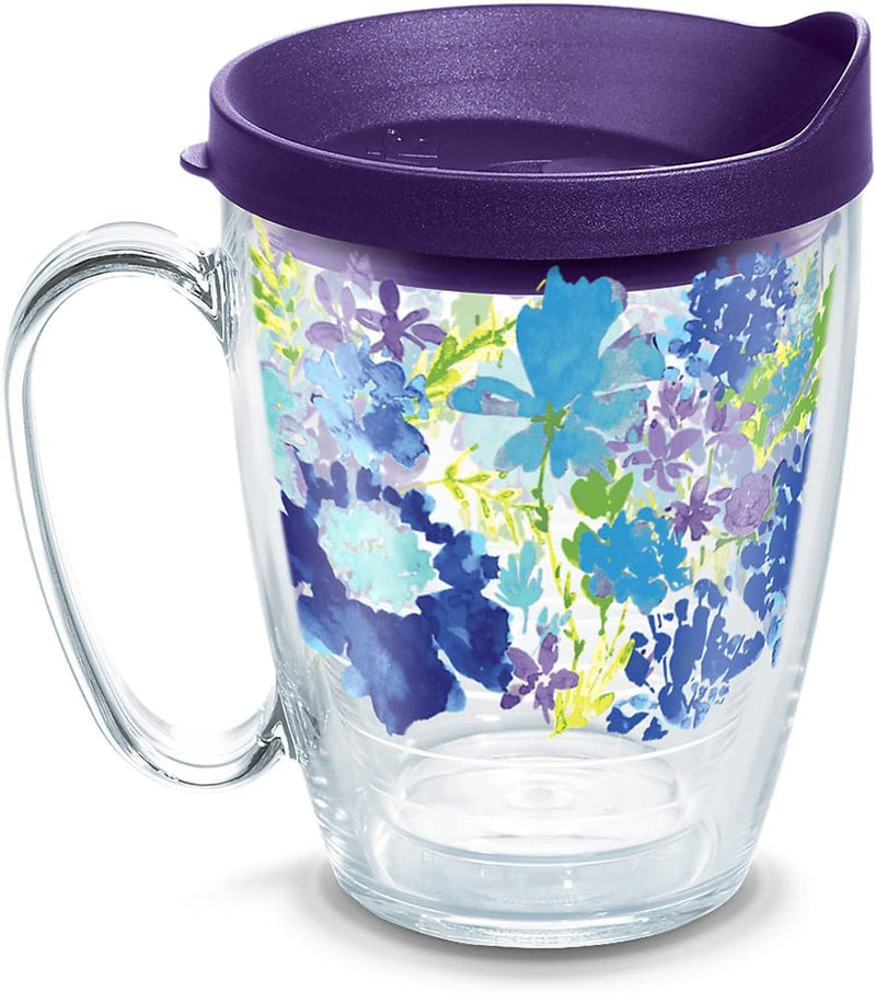 Tervis Made in USA Double Walled Fiesta Insulated Tumbler Cup Keeps Drinks Cold & Hot, 16Oz Mug - Purple Lid, Purple Floral Home & Garden > Kitchen & Dining > Tableware > Drinkware Tervis Classic - Purple Lid 16oz Mug 