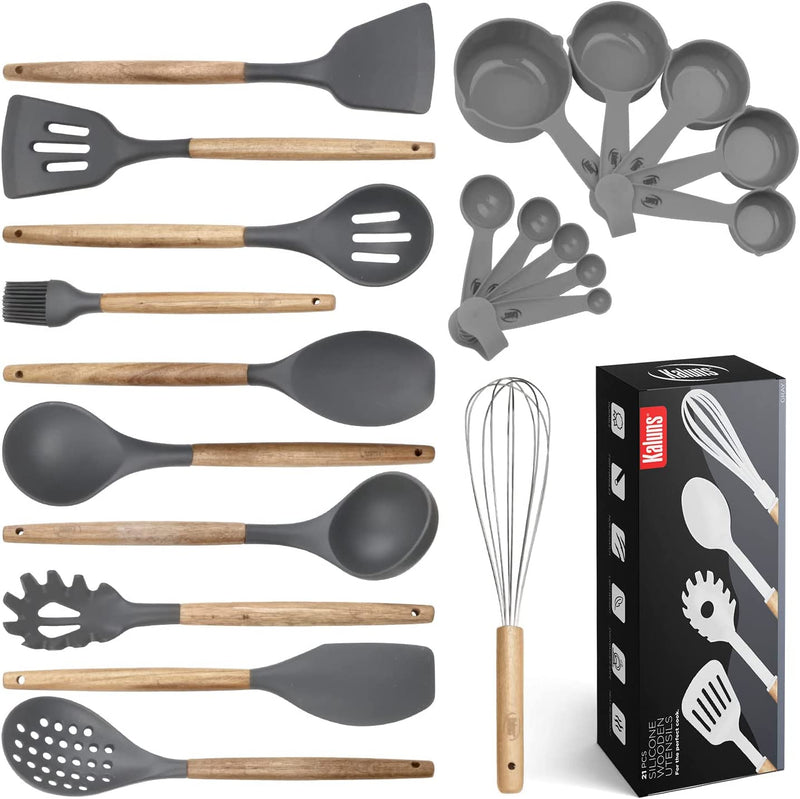 Kitchen Utensils Set, 21 Wood and Silicone Cooking Utensil Set, Non-Stick and Heat Resistant Kitchen Utensil Set, Kitchen Tools Home & Garden > Kitchen & Dining > Kitchen Tools & Utensils Kaluns Gray  