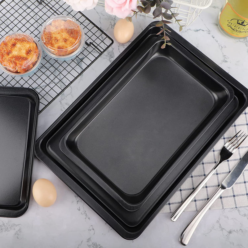 Suice 3 Pcs Nonstick Baking Pan Set, 14.5 X 10 & 12 X 7 & 9 X 6 Inch Cookie Sheet Toaster Oven Pan Carbon Steel Bakeware for Daily Baking, Roasting, Cooking, Home Kitchen & Commercial Use - Black Home & Garden > Kitchen & Dining > Cookware & Bakeware Suice   