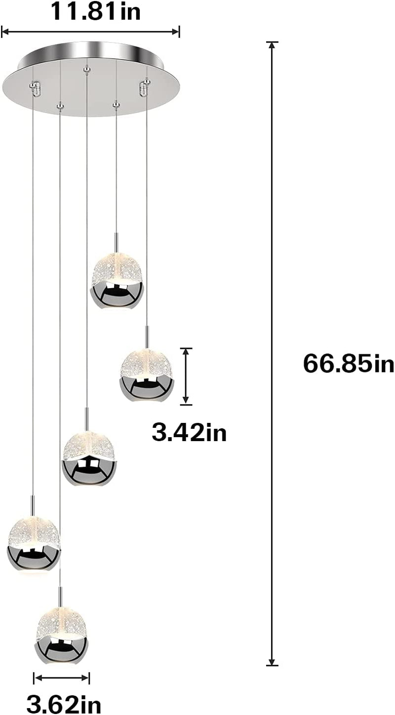 Pendant Lights Fixture, 5-Light Led-Integrated Pendant Lamp, Premium Bubble Globe with Chromed Finished, 4000K, 30W (180 Watt Equivalent) CRI 90+, 2250Lm, ETL Listed Home & Garden > Lighting > Lighting Fixtures hykolity   