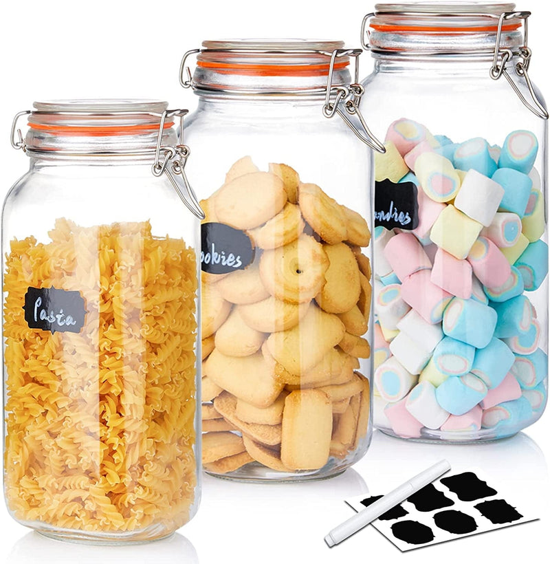 64Oz Glass Jars with Lids, Airtight Jars with Leak Proof for Soups & Dry Foods Flour, Cereal, Pasta, Sugar - 3 Pack Home & Garden > Decor > Decorative Jars YL-ESH 64 oz, 3 Pack  