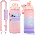 64Oz Half Gallon Water Bottle with Sleeve, Water Bottles with Time Marker/Straw, Leakproof Reusable Water Jug Easy Carry for Adult Gym Sports Outdoors (Black) Sporting Goods > Outdoor Recreation > Winter Sports & Activities futaiphy Pink/Light Green/Purple gradient  