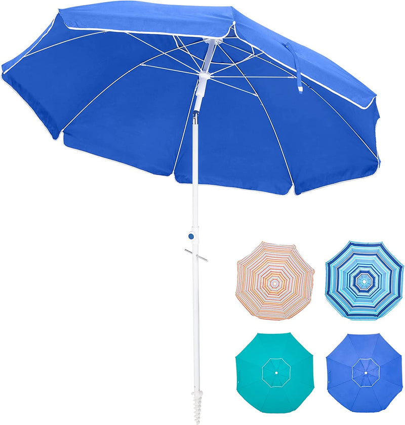 Lurasel Beach Umbrella 6.5Ft UV 50+ Outdoor Portable Sunshade Umbrella with Sand Anchor,Tilt Mechanism and Carry Bag for Garden Beach Outdoor, Blue