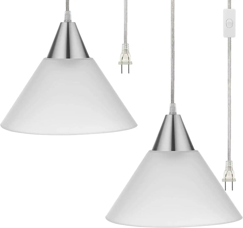 DEWENWILS Plug in Pendant Light, Hanging Light with 15Ft Clear Cord, On/Off Switch, Frosted Plastic White Shade, Hanging Ceiling Light for Living Room, Bedroom, Dining Hall, Pack of 2