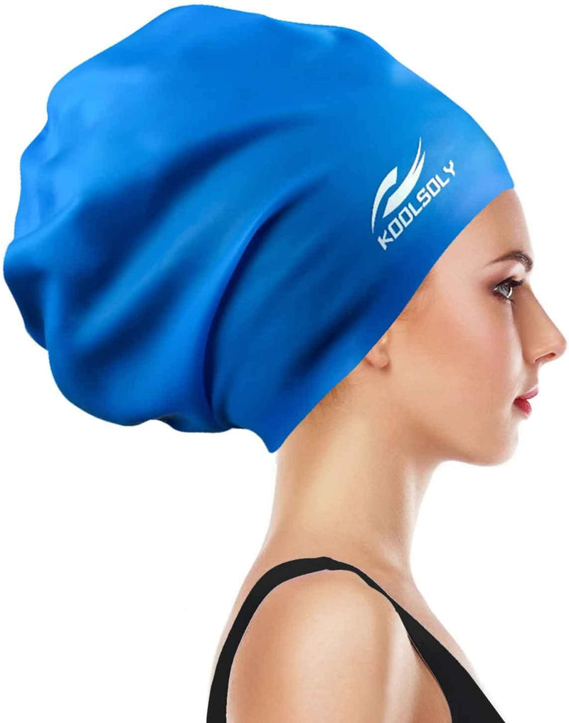 Extra Large Swimming Cap for Long Hair by Koolsoly,Large Silicone Swim Cap for Women Girls Men and Adult Special Design for Very Long Thick Curly Hair&Dreadlocks Weaves Braids Afros Sporting Goods > Outdoor Recreation > Boating & Water Sports > Swimming > Swim Caps KOOLSOLY blue  