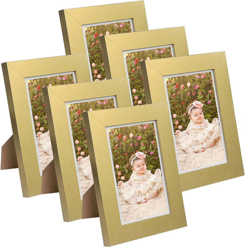 Q.Hou 8X10 Picture Frame Wood Patten Rustic Brown Photo Frames Packs 4 with High Difinition Glass for Tabletop or Wall Decor (QH-PF8X10-BR) Home & Garden > Decor > Picture Frames Q.Hou Gold 4x6 