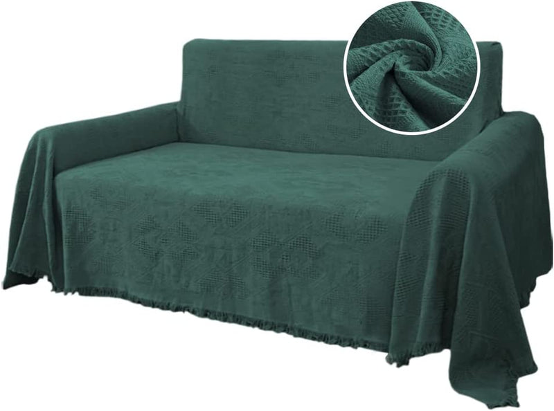 H.VERSAILTEX Cotton Sofa Covers Couch Cover Sofa Slipcover for Most Shape Sofas, Feature Thick Woven Jacquard Seamless with Tassels, Multi-Use Decorative for Couch (Xx-Large: 91" X 134", Sand) Home & Garden > Decor > Chair & Sofa Cushions H.VERSAILTEX Green Large 