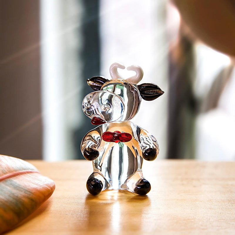 Qfkris 2.5'' Blown Glass Cow Figurine Collectibles Mini Handmade Black Art Glass Farm Animal DIY Craft Ornament Home Decor  QFkris   
