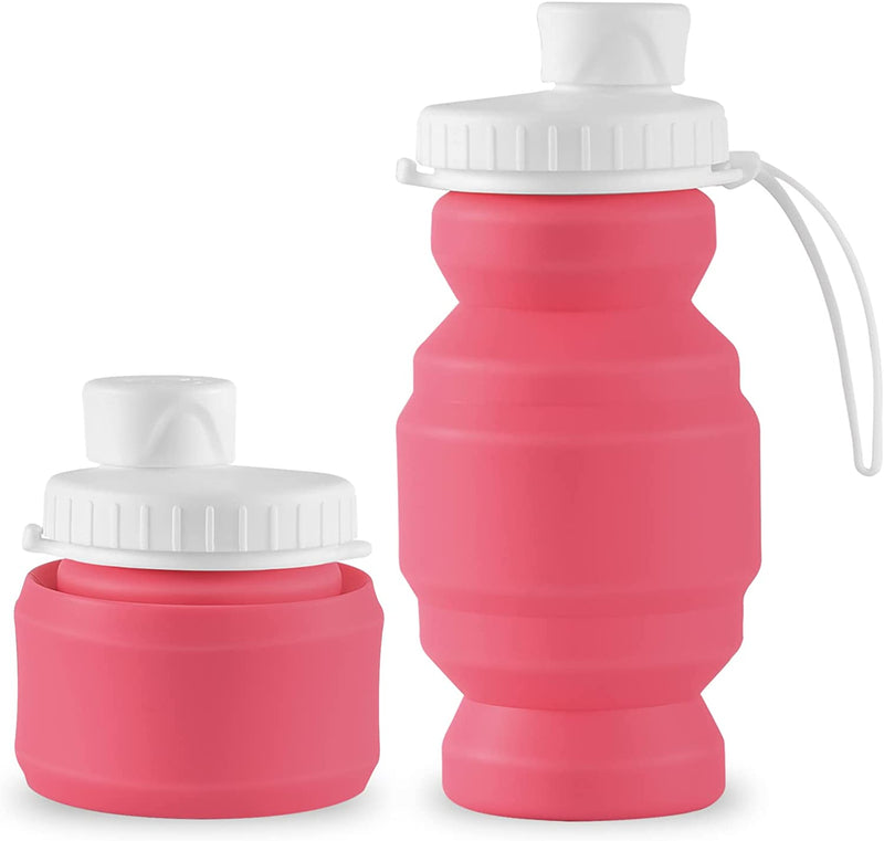 SPECIAL MADE 2Pack Collapsible Water Bottles Leakproof Valve Reusable BPA Free Silicone Foldable Water Bottle for Sport Gym Camping Hiking Travel Sports Lightweight Durable 20Oz 600Ml Sporting Goods > Outdoor Recreation > Winter Sports & Activities SPECIAL MADE pink 11oz  