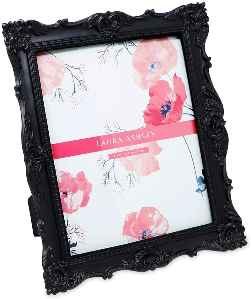 Laura Ashley 5X7 Black Ornate Textured Hand-Crafted Resin Picture Frame with Easel & Hook for Tabletop & Wall Display, Decorative Floral Design Home Décor, Photo Gallery, Art, More (5X7, Black) Home & Garden > Decor > Picture Frames Laura Ashley Black 8x10 