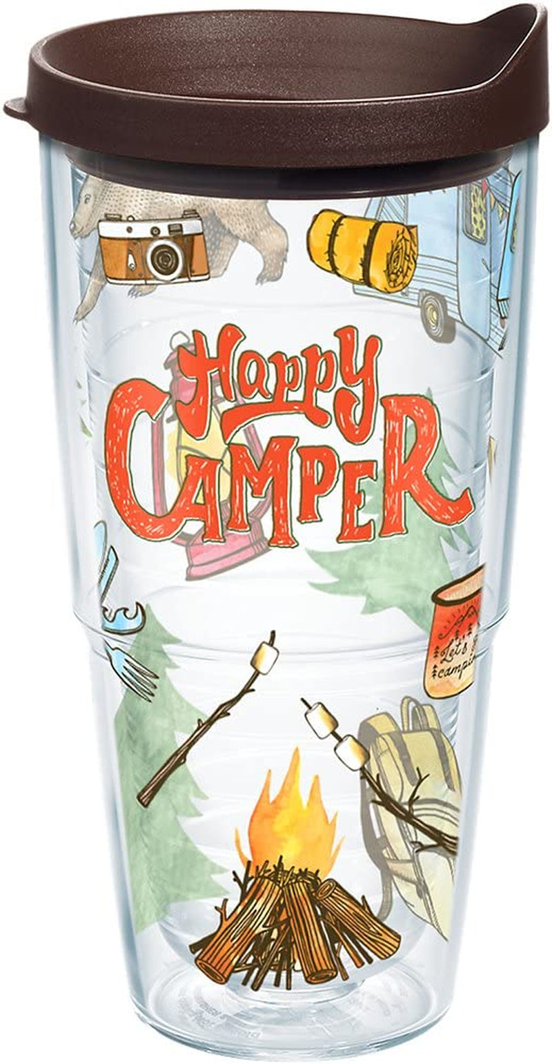 Tervis Happy Camper Tumbler with Wrap and Brown Lid 24Oz, Clear Home & Garden > Kitchen & Dining > Tableware > Drinkware Tervis   
