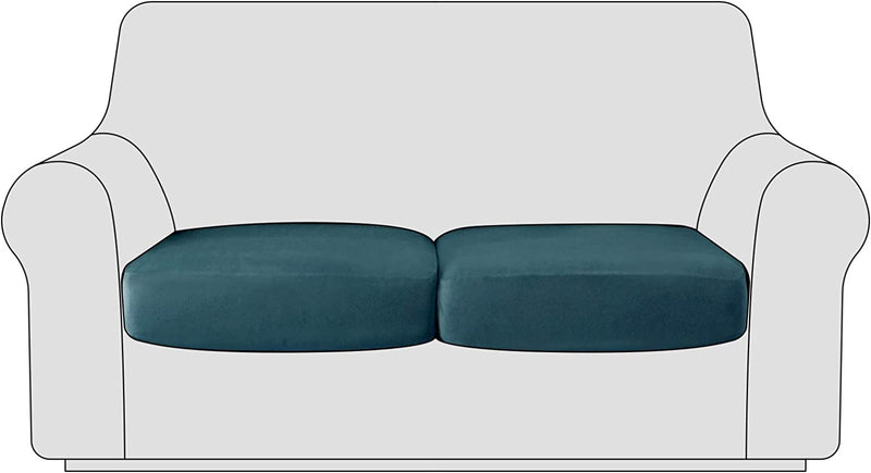 Maxmill Velvet Stretch Sofa Cushion Covers Plush Couch Cushion Slipcover for Armchair Loveseat Sofa Individual Cushion Cover Sofa Seat Protector with Elastic Hem Washable, 2 Pieces Pack, Brown Home & Garden > Decor > Chair & Sofa Cushions Maxmill Interior Deep Teal 2 