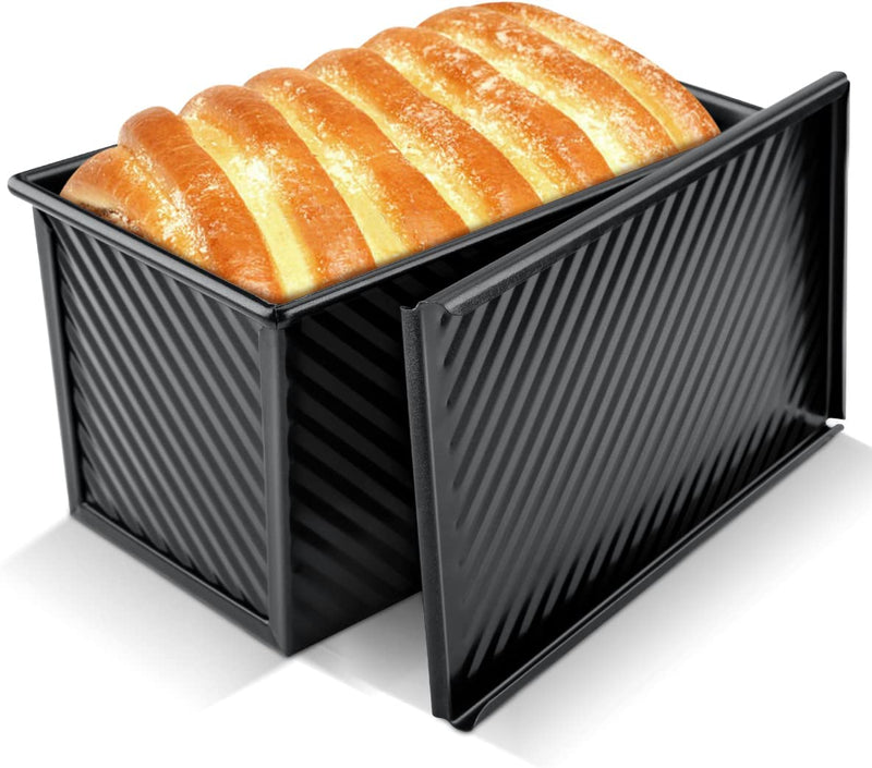 MOVNO Pullman Loaf Pan with Lid, Non-Stick Bread Pans for Baking, Unique Carbon Steel Toast Mold Bakeware, Loaf Pans for Baking Bread with Bottom Vent & Corrugated Surface, Easy to Clean Home & Garden > Household Supplies > Storage & Organization MOVNO 2.Black  
