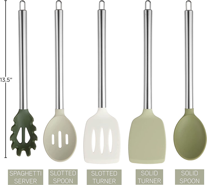 COOK with COLOR Silicone Cooking Utensils, 5 Pc Kitchen Utensil Set, Easy to Clean Silicone Kitchen Utensils, Cooking Utensils for Nonstick Cookware, Kitchen Gadgets Set (Green Ombre) Home & Garden > Kitchen & Dining > Kitchen Tools & Utensils Enchante Direct   