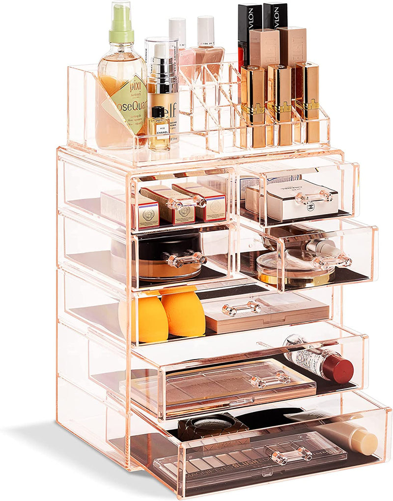 Sorbus Clear Cosmetic Makeup Organizer - Make up & Jewelry Storage, Case & Display - Spacious Design - Great Holder for Dresser, Bathroom, Vanity & Countertop (4 Large, 2 Small Drawers) Home & Garden > Household Supplies > Storage & Organization Sorbus Pink 3 Large, 4 Small Drawers 