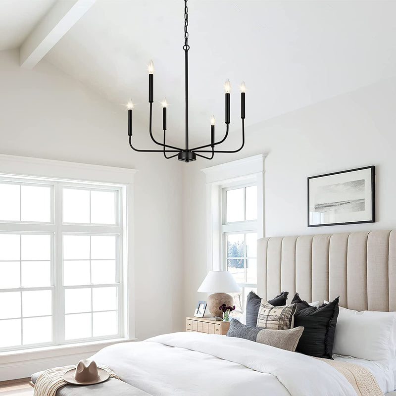 Farmhouse Chandelier, 6-Light Chandeliers for Dining Room Light Fixture, Vintage Black Candle Ceiling Pendant Light Fixtures for Bedroom Kitchen Island Living Room Hallway Foyer Entryway. Home & Garden > Lighting > Lighting Fixtures > Chandeliers TinHon   