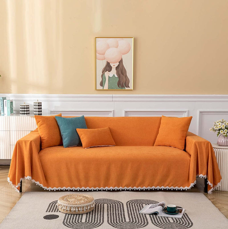 HANDONTIME Blue Striped Sofa Covers Sectional Couch Covers for L Shape Geometric Couch Covers for 3 Cushion Couch Sofa Chenille Sofa Slipcover Soft Couch Cover for Dogs Cats (Large, 71" X 134") Home & Garden > Decor > Chair & Sofa Cushions HANDONTIME I-orange X-Large:71"x 134" 