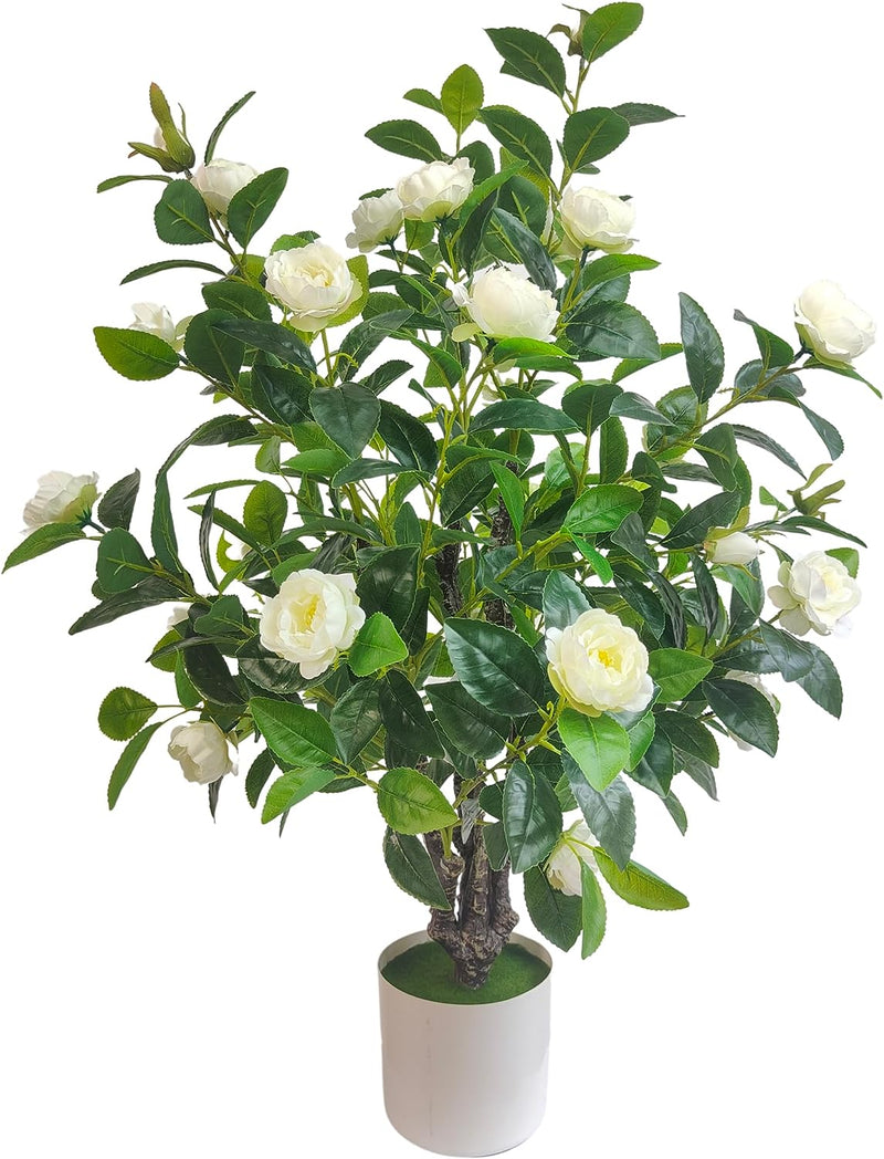 ECOFOREST Artificial Camellia Tree 35In Faux Floral Plant with White Flowers and Green Leaves - No Maintenance Indoor Outdoor Office Home Porch Decor Housewarming Gift(1 Pack - White)  ECOFOREST   