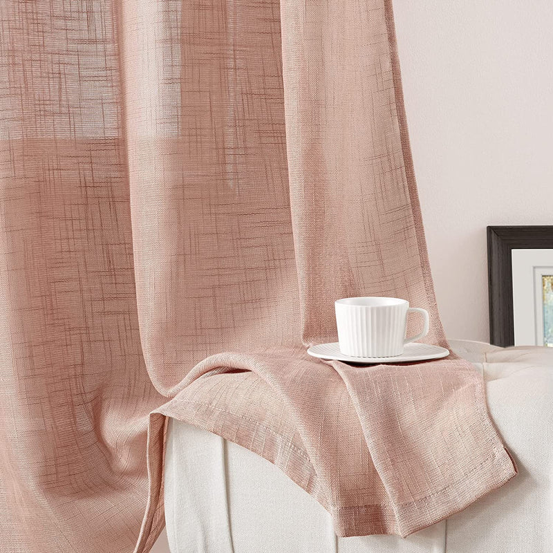 HOMEIDEAS Blush Pink Linen Sheer Curtains 96 Inches Long 2 Panels Textured Dusty Blush Semi Sheer Curtains Farmhouse Curtains Sheer Privacy Window Curtains for Bedroom Living Room Home & Garden > Decor > Window Treatments > Curtains & Drapes HOMEIDEAS   