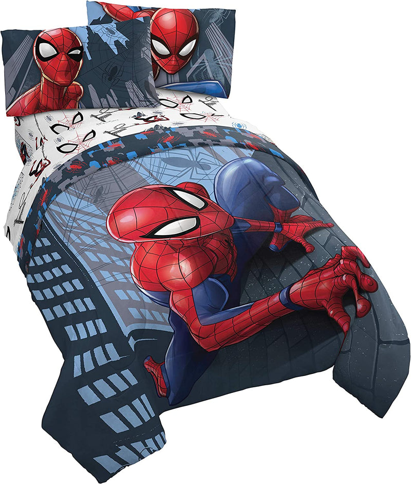 Marvel Spiderman Crawl 5 Piece Full Bed Set - Includes Reversible Comforter & Sheet Set Bedding - Super Soft Fade Resistant Microfiber - (Official Marvel Product) Home & Garden > Linens & Bedding > Bedding Jay Franco Multi - Spiderman Twin 