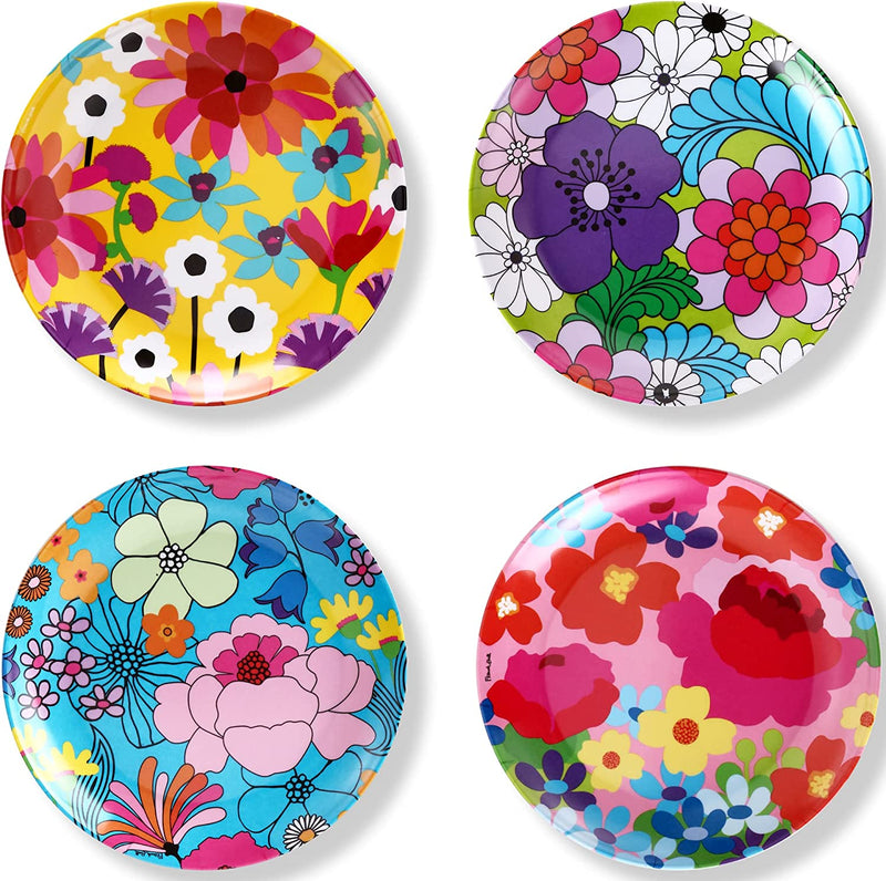 French Bull Assorted Plates - 4 Piece Set - 9 Inch Melamine Salad Plates Set of 4 - Melamine Dinnerware for Indoor and Outdoor - Assorted Black and White Home & Garden > Kitchen & Dining > Tableware > Dinnerware French Bull Assorted Garden Floral 11" Dinner Plates 