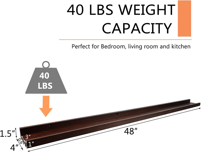 Long Floating Shelf 48 Inch Natural Wood Shelves Set of 2, Rustic Display Books Picture Ledge Shelf for Wall Mounted Bedroom, Solid Walnut Wood Shelf, Easy to Install, Walnut Color, 48 *4 *1.5 Furniture > Shelving > Wall Shelves & Ledges Recogwood   