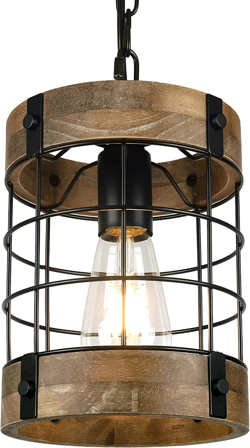 ACNKTZ Farmhouse Rustic Chandelier Light Fixture, 4-Light round Hanging Pendant Lighting for Dining Room Entryway Kitchen Island Foyer Breakfast Area, Black Wood and Black Metal Finish Home & Garden > Lighting > Lighting Fixtures > Chandeliers ACNKTZ 7.1''(D) / 1-Light  