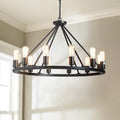 Saint Mossi Antique Painted Metal Chandelier Lighting with 12 Lights,Rustic Vintage Farmhouse Pendant Lighting Wagon Wheel Chandelier,Black Finish,H20 X D32 with Adjustable Chain Home & Garden > Lighting > Lighting Fixtures > Chandeliers SM Saint Mossi Black  