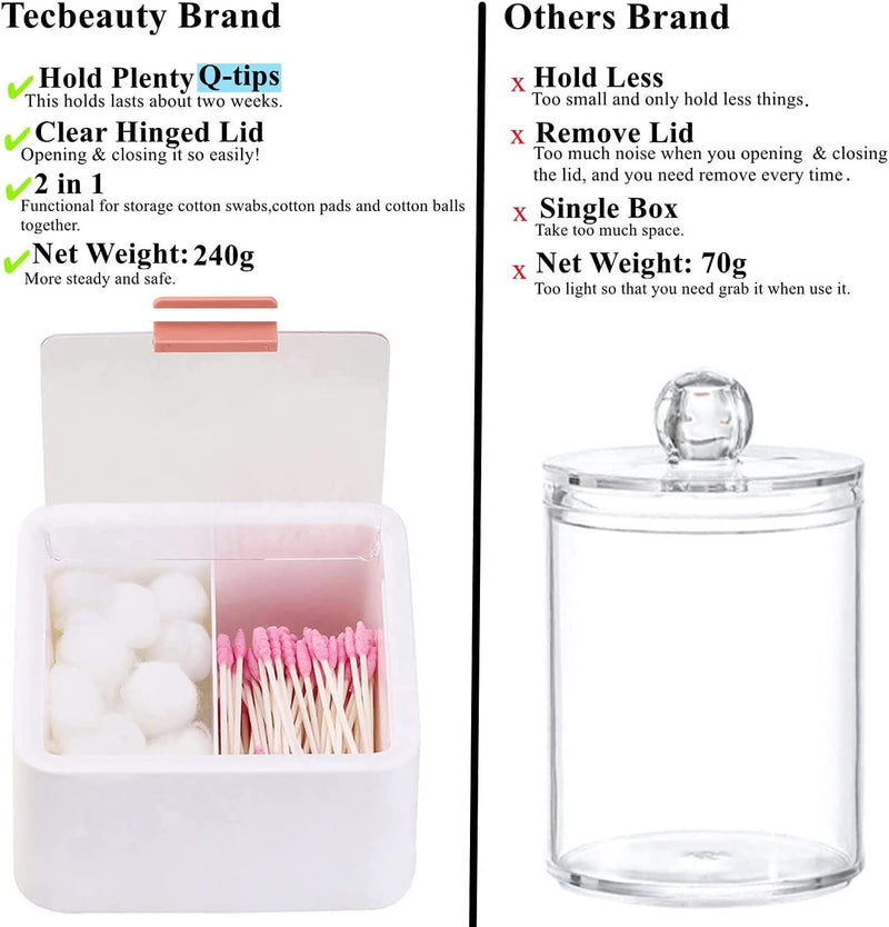 Tecbeauty 2 Slot Cotton Swab Ball Qtip Holder Jar Plastic Container Dispenser Box with Hinged Lid for Bathroom Home Storage Organizer Home & Garden > Household Supplies > Storage & Organization Tecbeauty   