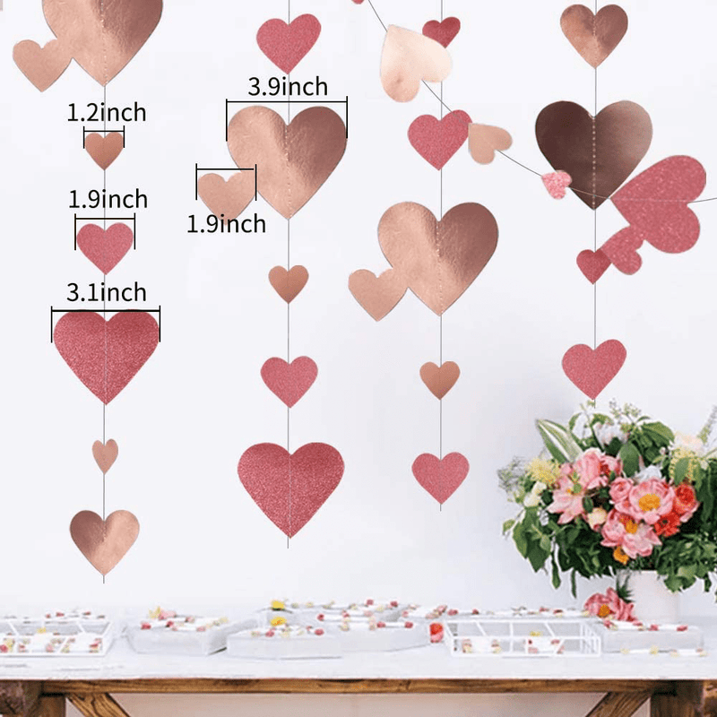 66 Ft Rose Gold Love Heart Garland Hanging Double Sided Glitter Metallic Paper Streamer Banner for Valentine'S Day Decoration Anniversary Bachelorette Engagement Wedding Bridal Party Supplies,5 Packs Arts & Entertainment > Party & Celebration > Party Supplies BEISHIDA   