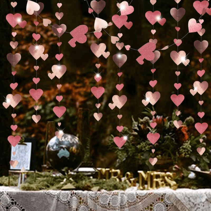 66 Ft Rose Gold Love Heart Garland Hanging Double Sided Glitter Metallic Paper Streamer Banner for Valentine'S Day Decoration Anniversary Bachelorette Engagement Wedding Bridal Party Supplies,5 Packs Arts & Entertainment > Party & Celebration > Party Supplies BEISHIDA Rose Gold  
