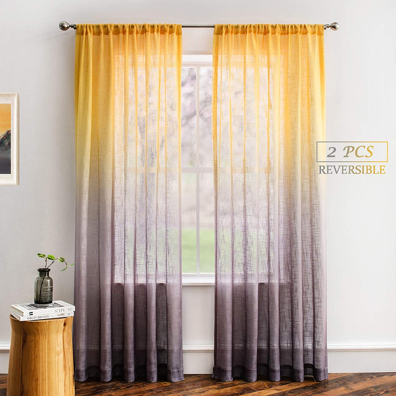 Melodieux Linen Textured Ombre Semi Sheer Curtains for Bedroom Living Room Kids Nursery Sunset Rod Pocket Gradient Drapes, Orange Green Teal Turquoise Mint, 52 X 63 Inch (2 Panels) Sporting Goods > Outdoor Recreation > Fishing > Fishing Rods Melodieux Yellow Grey 52x63 Inch 