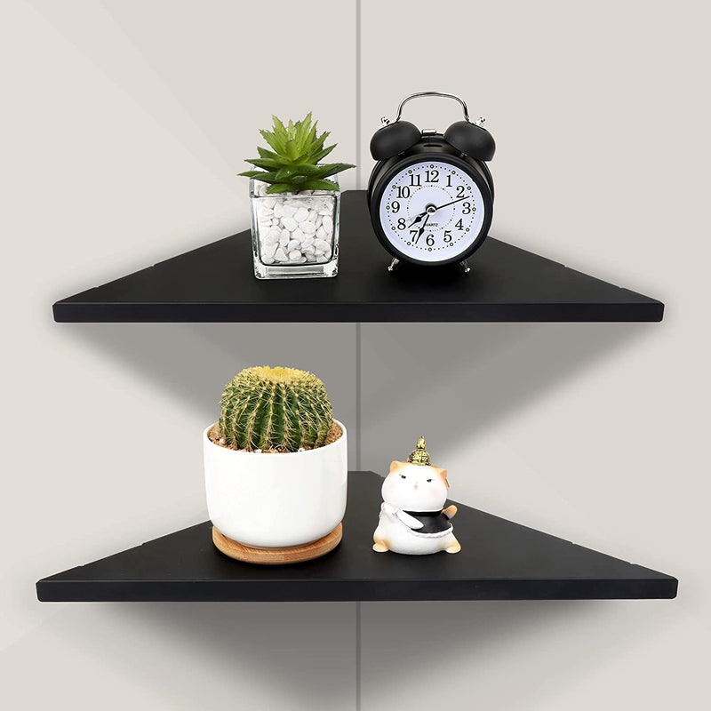 Evron Corner Mounting Shelf,Easy to Install Wall Corner Shelf,Set of 2 (Black Aluminum Shelves with Bendable Point) Furniture > Shelving > Wall Shelves & Ledges Evron Black Aluminum Shelves With Bendable Point  