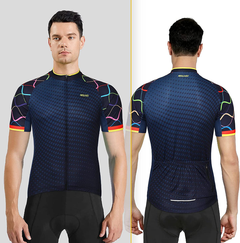 ARSUXEO Men'S Cycling Jersey Short Sleeves Mountain Bike Shirt MTB Top Zipper Pockets Reflective Sporting Goods > Outdoor Recreation > Cycling > Cycling Apparel & Accessories ARSUXEO   